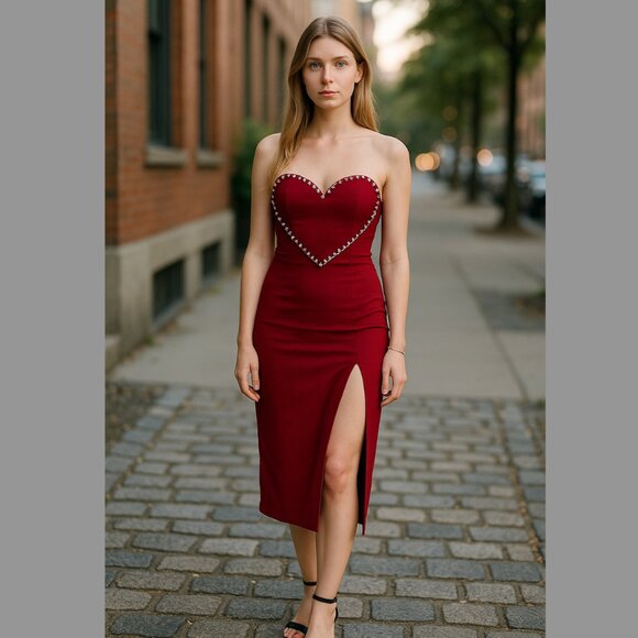 MAC DUGGAL Dress Size 2 Evening Gown NEW Red Burgundy Heart Rhinestone - Picture 1 of 6